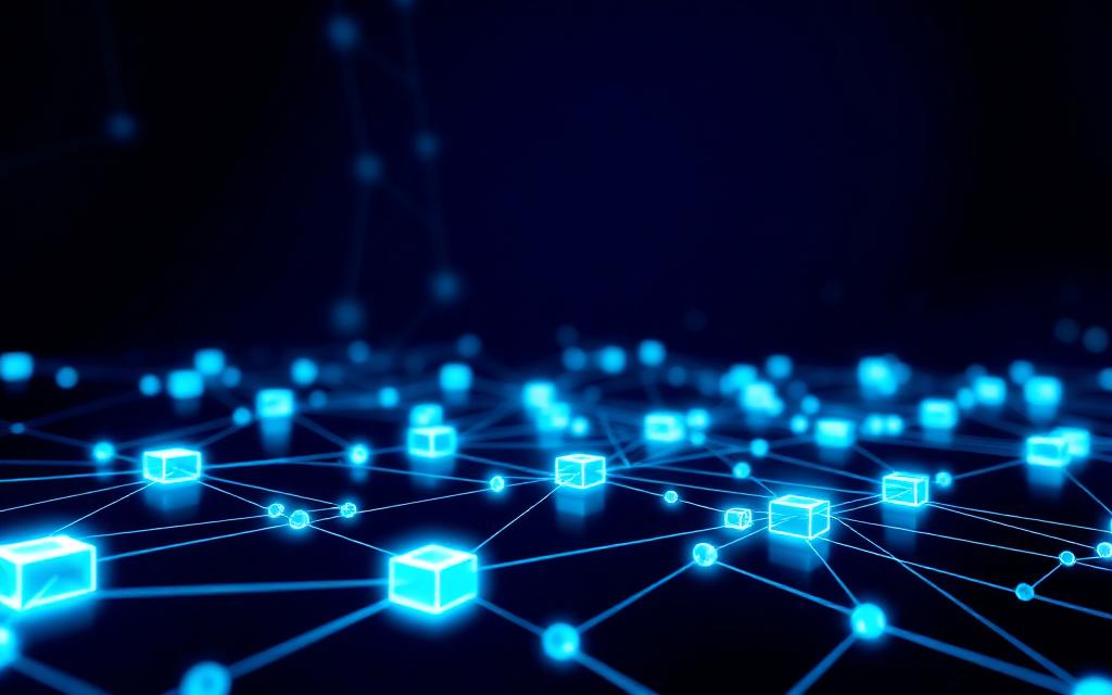 Abstract blockchain network illustration for SpotCanvas roadmap